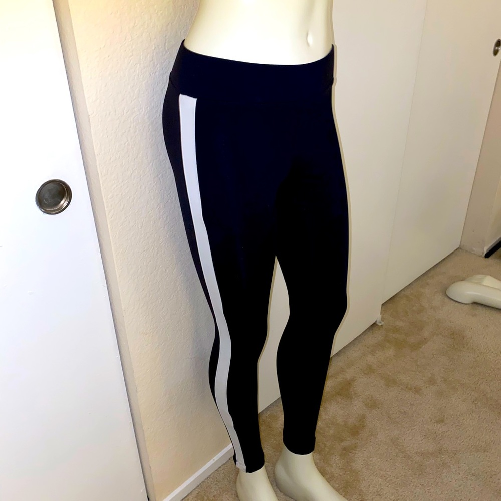 Black Leggings w/ White Strip On Sides